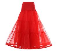 Kumeng Women's Ankle Length Petticoats Long Plus Size Wedding Slips Crinoline Underskirt for Prom Evening Wedding Dress, Red, Medium