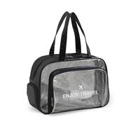 kumet Large Clear Toiletry Bag with Shoe Compartment, Multi-Functional PVC Travel Tote, Durable and Versatile Organizer for Travel, Gym, Pool, and More, Black, Fashionable