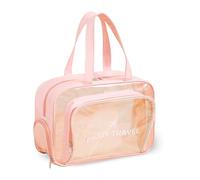 kumet Large Clear Toiletry Bag with Shoe Compartment, Multi-Functional PVC Travel Tote, Durable and Versatile Organizer for Travel, Gym, Pool, and More, Pink, Fashionable