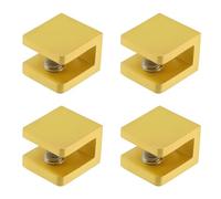 KUMGROT 0.87" Inch Shelf Square Clips, Gold Pure Copper U Bracket Brass, Adjustable Support Brackets for Clamping 0.2"-0.32"(5-8Mm) Glass Coffee Tables And Bathroom Doors, 4 Pcs (U04)