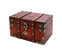 KUMGROT 1 Pcs Antique Wooden Storage Box with Leather Clasp Vintage Small Wooden Storage Chest Trunk with Hinged Lid for Coin Collection Jewelry Keepsakes,7.09" x 4.45" x 4.13"