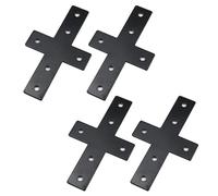 KUMGROT 4 Pcs Carbon Steel Cross Mending Plate Black Heavy-Duty Coated Steel as X Truss Tie Bracing Cross Flat Bracket Connecting Brackets for Wood Truss and Framing Pergola, 5.67" x 3.35" x 1.02"