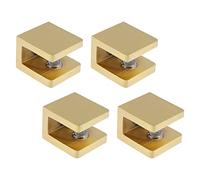 KUMGROT 4pcs Shower Shelf Clips Glass U Clamp Shelf No Drill Adjustable Support Bracket Hardware for 8-10mm Glass Gold