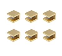 KUMGROT 6pcs Brass Glass Clamp Shower Shelf Clips Glass U Clamp Floating Glass Shelf Bracket Wall Moun Adjustable Support Bracket No Drill on Glass Clips for 8-10mm Glass Gold, KU1611