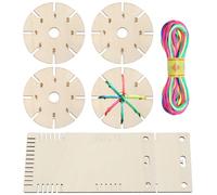 Kumihimo 6 Pcs Wooden Star Braiding Disc for Bracelets with 4 Round Discs, 2 Square Discs and 25mm Cord, Star Braided for Bracelets