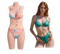 KUMIHO Breast Forms 5-Point Silicone Bodysuit Breastplate Prosthesis Silicone Panty for Crossdresser Transgender Cosplay Drag Queen D Cup Asian Yellow