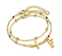 KummerSaprk Cross Letter Bracelet for Women, Gold Tone Initial Charm Bracelet with Adjustable Chain, Minimal Beaded Religious Bracelet for Daily Wear and Faith-Inspired Occasions, L, Zinc, no gemstone
