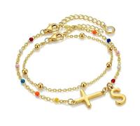 KummerSaprk Cross Letter Bracelet for Women, Gold Tone Initial Charm Bracelet with Adjustable Chain, Minimal Beaded Religious Bracelet for Daily Wear and Faith-Inspired Occasions, L, Zinc, no gemstone