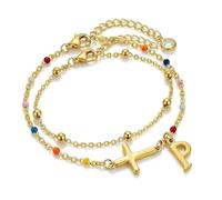 KummerSaprk Cross Letter Bracelet for Women, Gold Tone Initial Charm Bracelet with Adjustable Chain, Minimal Beaded Religious Bracelet for Daily Wear and Faith-Inspired Occasions, L, Zinc, no gemstone