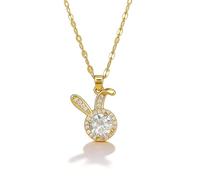 KummerSaprk Easter Necklace Pendant Necklace Dainty Gold Chain with Rhinestone Charm Cute Jewelry Gift for Women Spring Dress, L, Zinc, No Gemstone