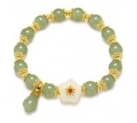 KummerSaprk Green Jade Look Beaded Bracelet for Women 10mm Round Stone Stretch Bracelet Interlocking Charm Jewelry Lucky Feng Shui Inspired Wristband for Everyday Wear Gift, One Size, Stone, no