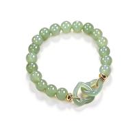 KummerSaprk Green Jade Look Beaded Bracelet for Women 10mm Round Stone Stretch Bracelet Interlocking Charm Jewelry Lucky Feng Shui Inspired Wristband for Everyday Wear Gift, L, Stone, no gemstone
