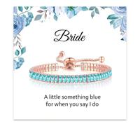 KummerSaprk Something Blue Gift for Bride Bridal Shower Gifts for Bride to be White Blue Rhinestone Bracelets for Wife with Meaningful Card Wedding Accessories Jewelry, M, no gemstone