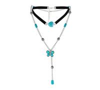 KummerSaprk Western Necklaces for Women Western Turquoise Jewelry Turquoise Butterfly Cross Charms Adjustable Silver Chain Country Concert Outfits, Metal, No Gemstone