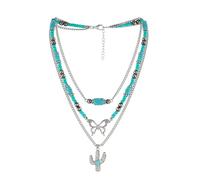 KummerSaprk Western Necklaces for Women Western Turquoise Jewelry Turquoise Butterfly Cross Charms Adjustable Silver Chain Country Concert Outfits, Metal, No Gemstone