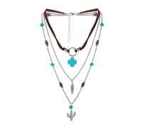 KummerSaprk Western Necklaces for Women Western Turquoise Jewelry Turquoise Butterfly Cross Charms Adjustable Silver Chain Country Concert Outfits, Metal, No Gemstone