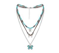 KummerSaprk Western Necklaces for Women Western Turquoise Jewelry Turquoise Butterfly Cross Charms Adjustable Silver Chain Country Concert Outfits, Metal, No Gemstone