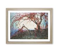 Kumoi Cherry Trees By Hiroshi Yoshida Asian Japanese Framed Wall Art Print, Ready to Hang Picture for Living Room Bedroom Home Office Décor, Oak A2 (64 x 46 cm)