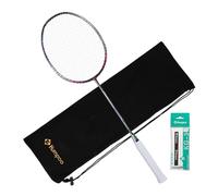 KUMPOO Badminton Racket Professional, Badminton Carbon Fiber Racket Set with Cover and Replacement Grip, 4U Pro Racquet Lightweight for Bgeinners Outdoor Games, Trainning, Exercise, Black