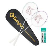 KUMPOO Badminton Racket Set of 2 Carbon Shaft Racquets, 1 Racket Bag, 1 Replacement Grips, Professional Badminton Racquets 3U-87g Lightweight for Beginners Outdoor Backyard Games, JS-10