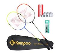 KUMPOO Badminton Rackets Set with 2 Carbon Fiber Shaft Rackets, 3 Shuttlecocks, 2 Replacement Grip Tapes and 1 Badminton Bag, 3U-86g Badminton Rackets Professional for Beginner Outdoor Games, KC-13