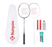 KUMPOO Badminton Set of 2 Rackets with Overgrips, 3 Shuttlecocks and Bag | pre-strung racquets, for beginners adults outdoor backyard games, aluminum frame carbon fiber shaft, large sweet spot