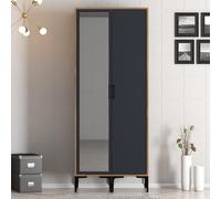 kumsal wooden wardrobe with 1 left mirror door in anthracite and walnut