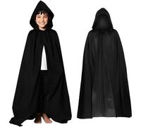 KUMSODE Kids Black Cape for Halloween Hooded Cape Witch Cosplay Accessories Girls Boy Cape Cape for Halloween Party Masquerade Family Party (90cm)
