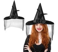KUMSODE Women's Halloween Witch Hat, Black Wizard Hat, Halloween Decoration, Witch Accessory for Wizard Costume, Cosplay, Party, Carnival, Masquerade, Pack of 1