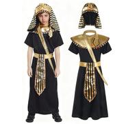 KumSoomliy Ancient Egyptian King Costume for Boy Kids Role Play Costumes | 5 PCS Halloween World Book Day Egyptian Day Costume Polyester Fabric Black Dress Suitable for Boys 4-10 Years
