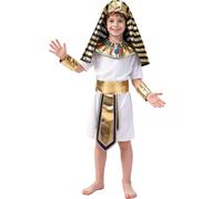 KumSoomliy Boys Egyptian Pharaoh Costume White Egyptian King Fancy Dress | 6 PCS Halloween World Book Day Egyptian Day Costume Polyester Fabric White Dress Suitable for Boys 4-9 Years