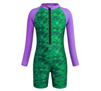 KumSoomliy Mermaid Swimming Costume Girls UV Protection Swimwear Little Child Long Sleeve Rash Guard Kids One-Piece Swimsuit Beach Holiday Swimwear Mermaid Bathing Suit Green Age 8-9Y,Size150