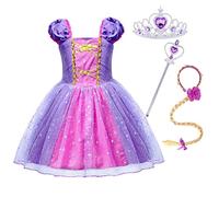 KumSoomliy Princess Dress Girls Cosplay Fancy Party Dressing up Tangled Costume with Wig Childs Halloween World Book Day Birthday Outfit with Wand and Crown, Purple 2-3Y