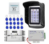 KUMU 7612 Outdoor Waterproof RFID Door Access Control System Metal Keypad+ Electric Drop Bolt Lock + Rainproof Cover+Exit Button+15pcs Keyfobs for Home/Office,Multicolor