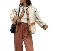 Kumufenc Quilted Jackets for Womens Fall Fashion 2024 Lightweight Puffer Outfits Long Sleeve Button Down Coats, Apricot, Medium