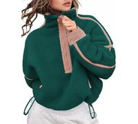 Kumufenc Women's Fleece Sweatshirts Half Zip Pullover Long Sleeve Oversized Workout Crop Tops Hoodie with Pocket, Pink-green, Large