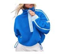Kumufenc Women's Fleece Sweatshirts Half Zip Pullover Long Sleeve Oversized Workout Crop Tops Hoodie with Pocket, Blue, XS