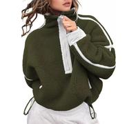 Kumufenc Women's Fleece Sweatshirts Half Zip Pullover Long Sleeve Oversized Workout Crop Tops Hoodie with Pocket, Green, XL