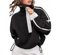 Kumufenc Women's Fleece Sweatshirts Half Zip Pullover Long Sleeve Oversized Workout Crop Tops Hoodie with Pocket, Black, S