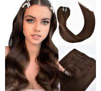 Kun Na 14 inch Straight Clip in Hair Extensions Human Hair Dark Brown 7Pcs 16Clips Clip On Hair Extension Invisible Hair Weft 120g Full Head for Women