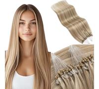 Kun Na 20inch Micro Loop Hair Extensions Real Human Hair 50g/Pack #16/22 | Straight Pre-Blonded Invisible Micro Link 1g/strand Beads Hair Extensions Highlight Micro Link Hair Extensions Easy to Apply