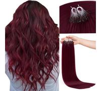 Kun Na Burgundy Red Micro Loop Hair Extensions Human 99J 18 inch | 1g/Strand 50s/Pack Silky Straight Hair Pre-Bonded MicroBeads Human Hair Extensions For Woman