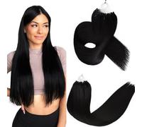 kun na Hair Micro Ring Hair Extensions Virgin Remy Human Silky Straight Hair 1g/Strand 50s/Pack Pre Blonded Micro Beads Hair Extensions For Women 18 inches #1 Jet Black Color