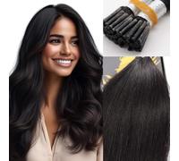 Kun Na I Tip Hair Extensions 50 Strands Pre Bonded Stick Tip Keratin Real Remy Human Hair Extension Straight (#1B, 18 inch)