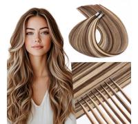 Kun Na I Tip Hair Extensions 50 Strands Pre Bonded Stick Tip Keratin Real Remy Human Hair Extension Straight (#4/613, 18 inch)