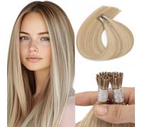Kun Na I Tip Hair Extensions 50g/pack Pre Bonded Stick Tip Keratin Real Remy Human Hair Extension Straight Ash Blonde Mix Bleach Blonde (#18/613, 18 inch)