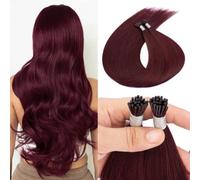 Kun Na I Tip Hair Extensions 60 Strands 45g/pack Wine Red Pre Bonded Stick Tip Keratin Real Remy Human Hair Extension Straight #99J, 14 inch