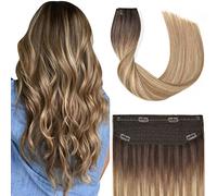 Kun na Wire Extensions Invisible Double Drawn Real Long Hair Pieces with Adjustable Size Heat-Resistant Silky Straight Remy Human Hair Fishing Line Extensions(14 inch, #3/8/22)