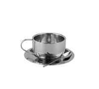 KUNANG Stainless Steel Coffee Cup Set,Tea Cup and Saucer Set,250ml/8.8oz Double Walled | with Spoon & Saucer,Coffee Mugs, Drinkware, for Latte, Cappuccino, Milk, Tea