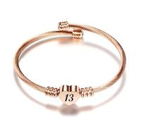KunBead 13th Birthday Love Heart Rose Gold Tone Expandable Bracelets for Women Lucky Number Age Bangle Cuff Stainless Steel Bracelet